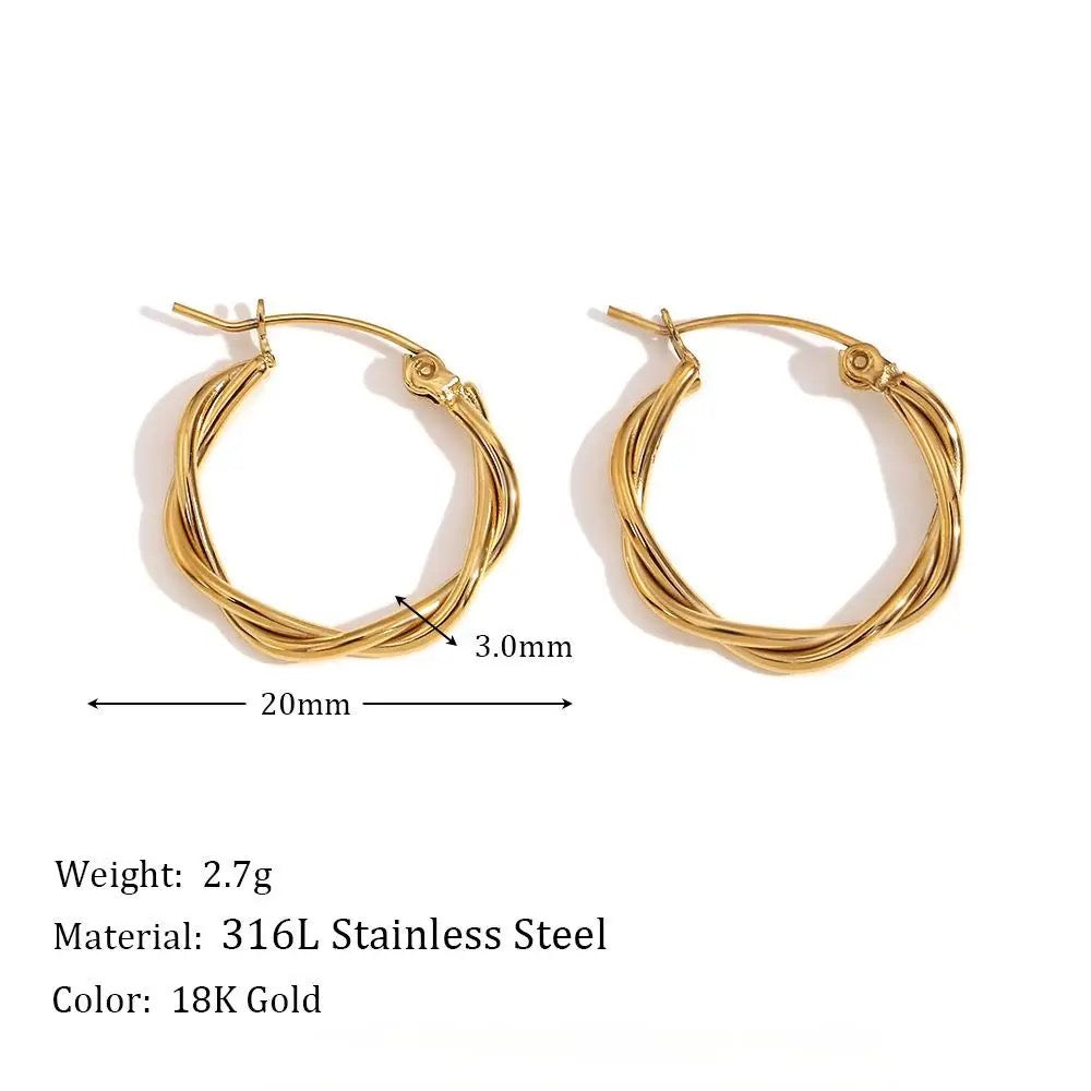 Twisted Hoop Earrings | 18K Gold Plated | Stainless Steel