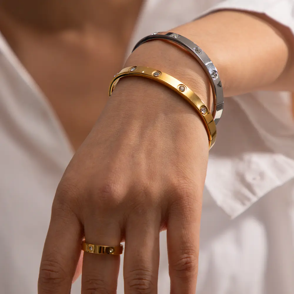 Bangle Bracelet CZ 18K Gold Plated