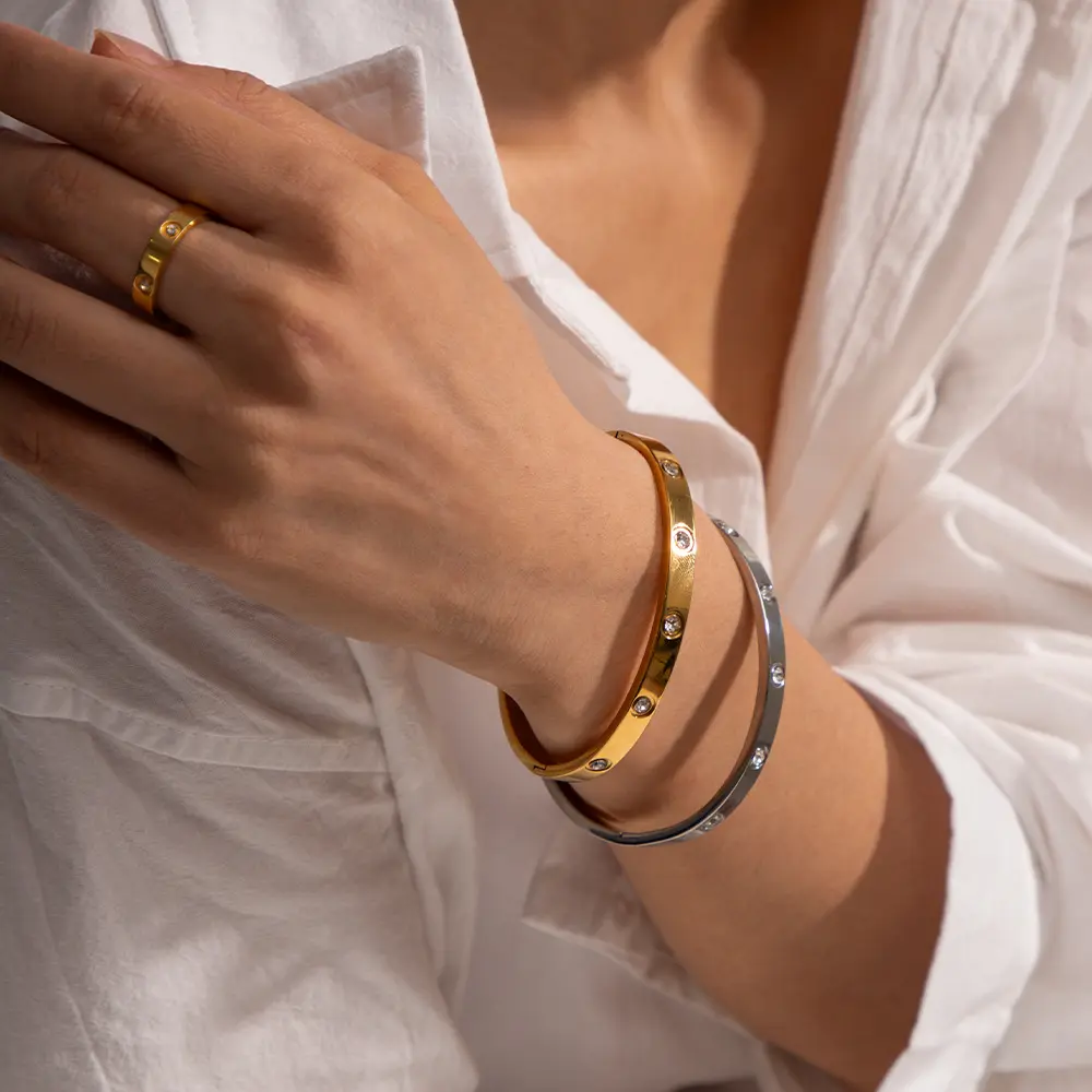 Bangle Bracelet CZ 18K Gold Plated