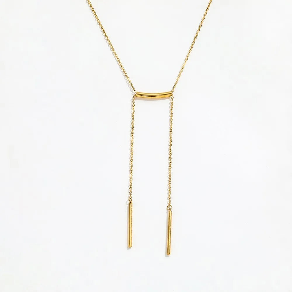 Bar Pendant Adjustable Y Lariat Necklace 18K Gold Plated