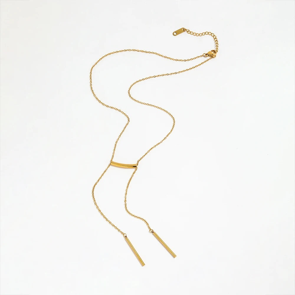 Bar Pendant Adjustable Y Lariat Necklace 18K Gold Plated