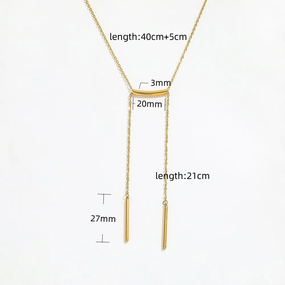 Bar Pendant Adjustable Y Lariat Necklace 18K Gold Plated