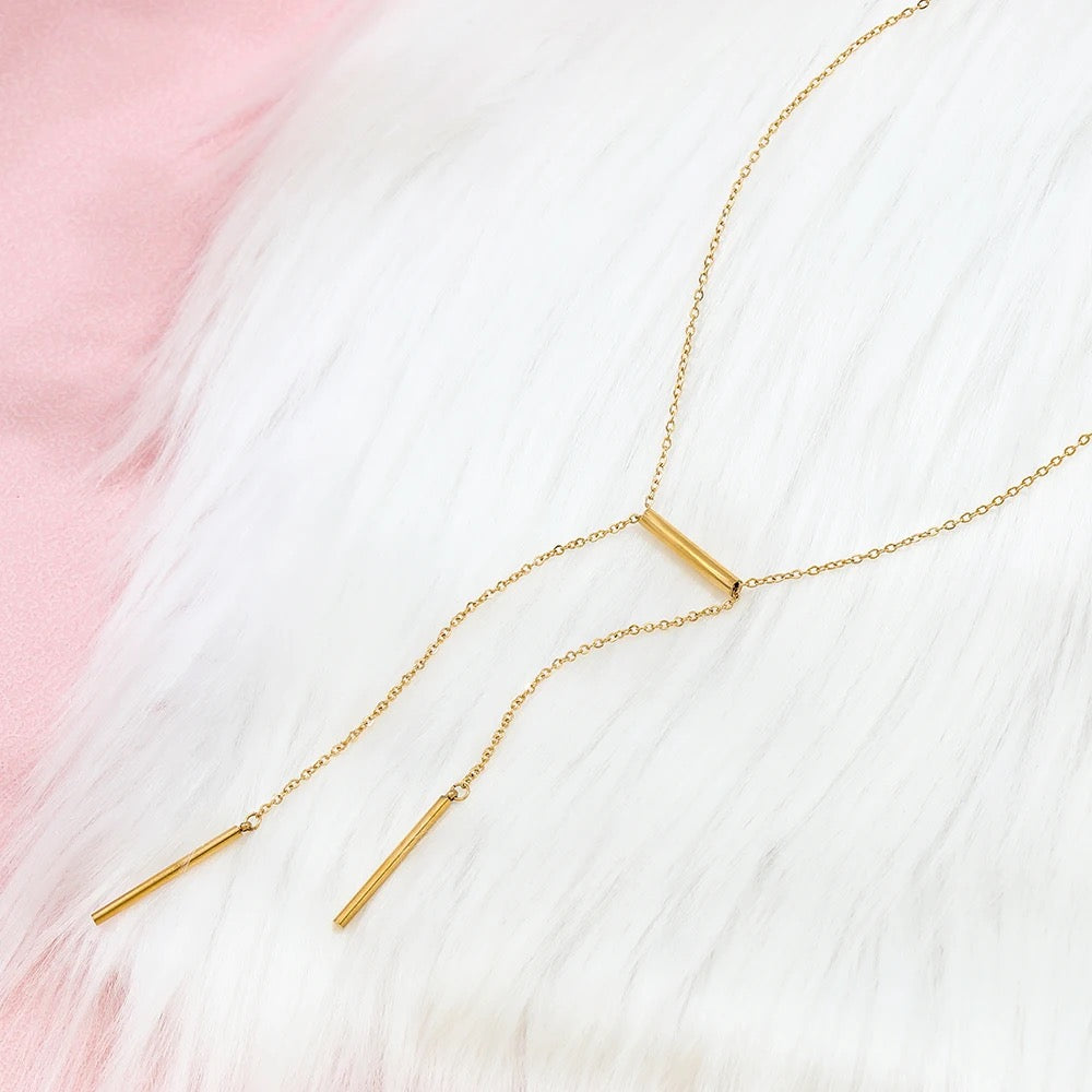 Bar Pendant Adjustable Y Lariat Necklace 18K Gold Plated