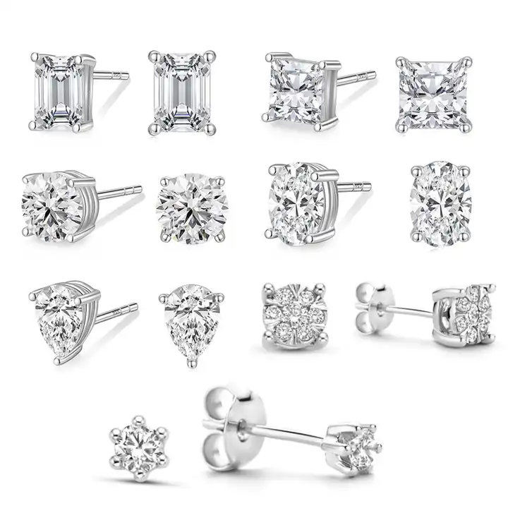Basic Geometric Zirconia Stud Earrings 925 Sterling Silver