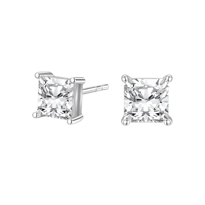 Basic Geometric Zirconia Stud Earrings 925 Sterling Silver
