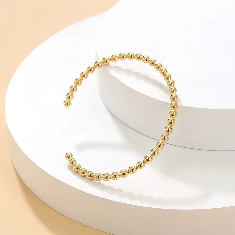 Bead Adjustable Cuff Bangle Bracelet 18K Gold Plated