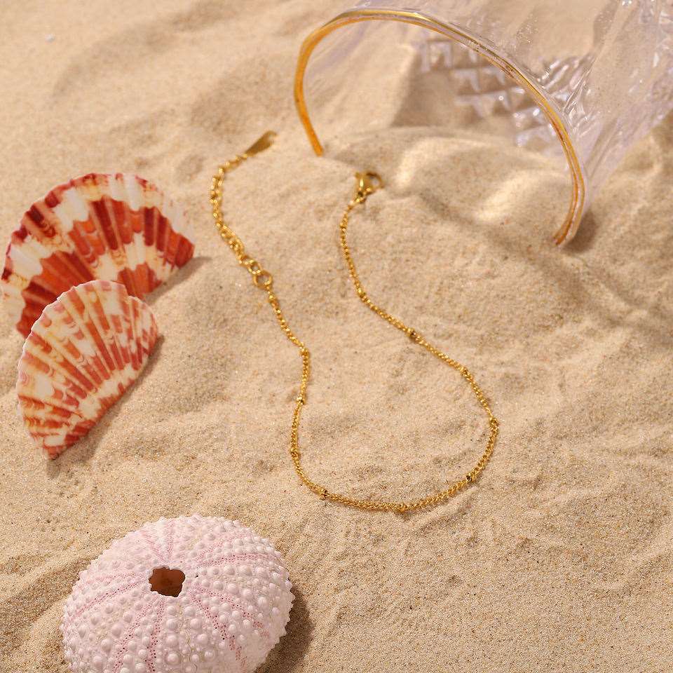 Bead Chain Anklet 18K Gold Plated