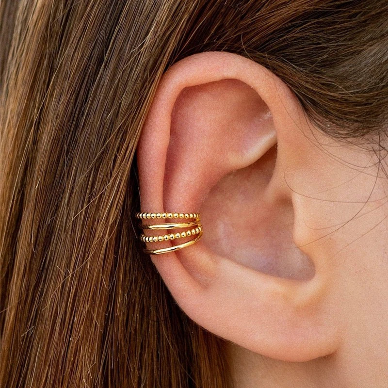 Bead Style 18K Gold Plated Cuff Earrings