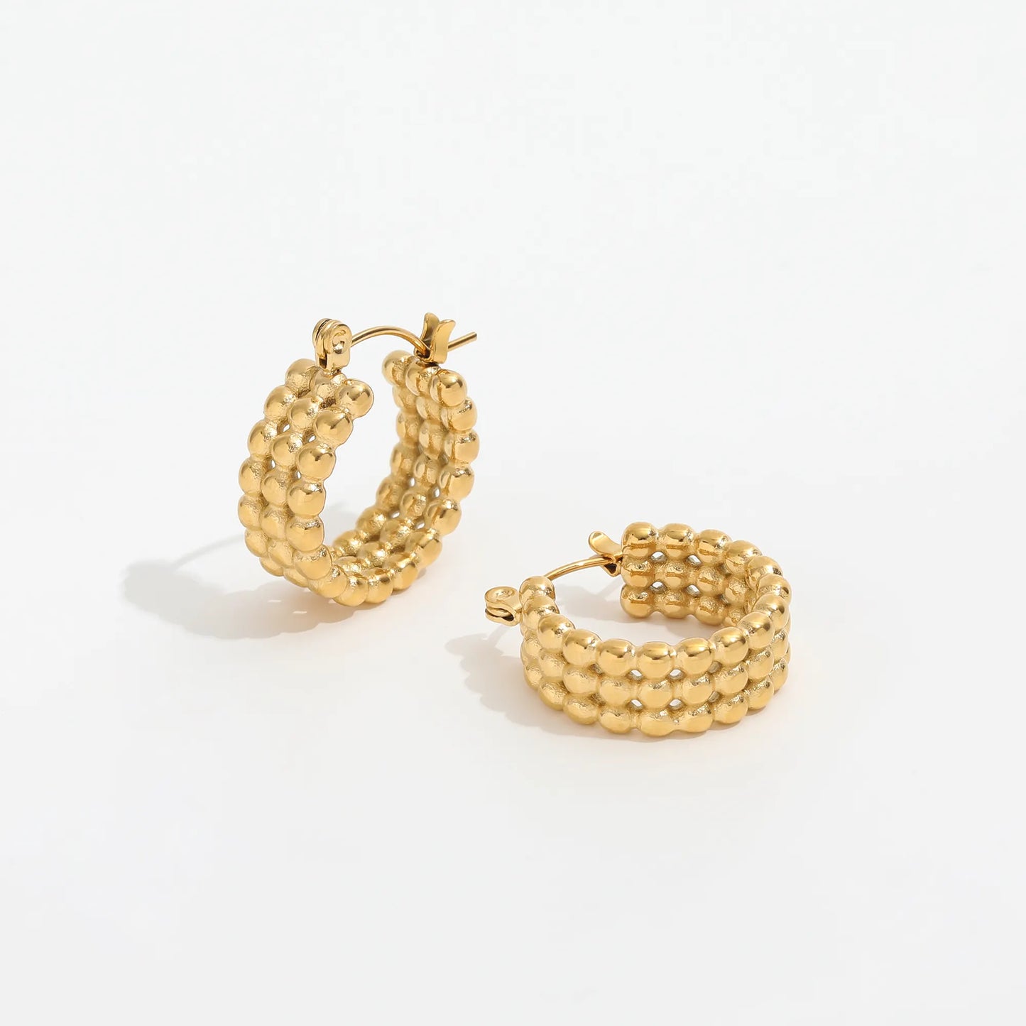 Bead Chunky Hoop Earrings | 18K Gold Plated