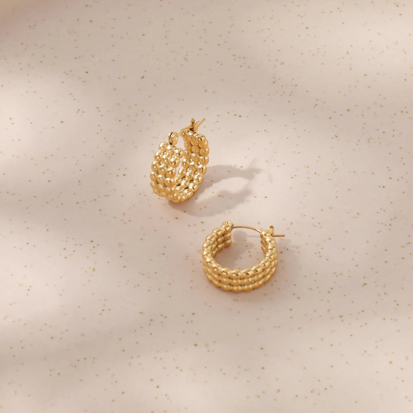 Bead Chunky Hoop Earrings | 18K Gold Plated