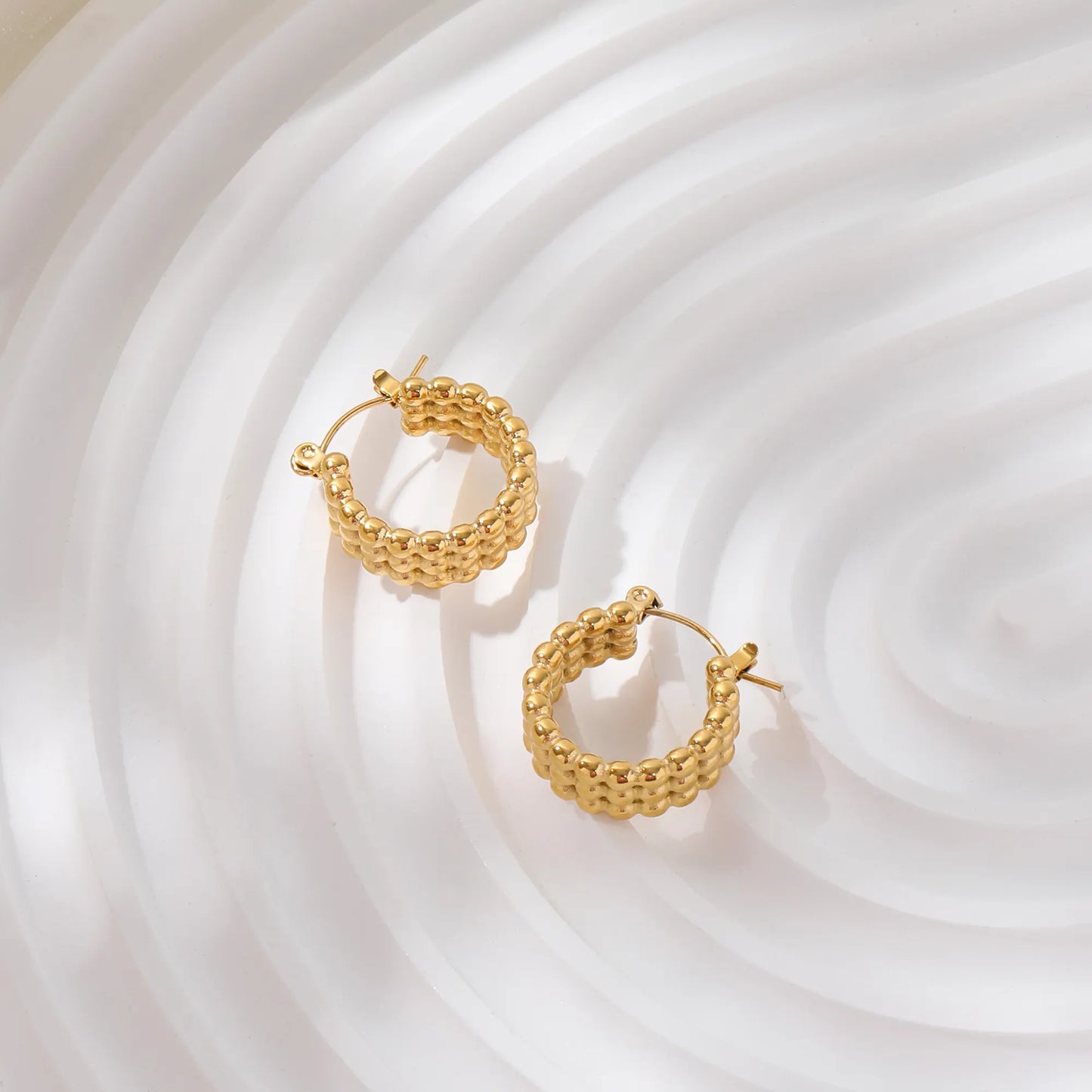 Bead Chunky Hoop Earrings | 18K Gold Plated