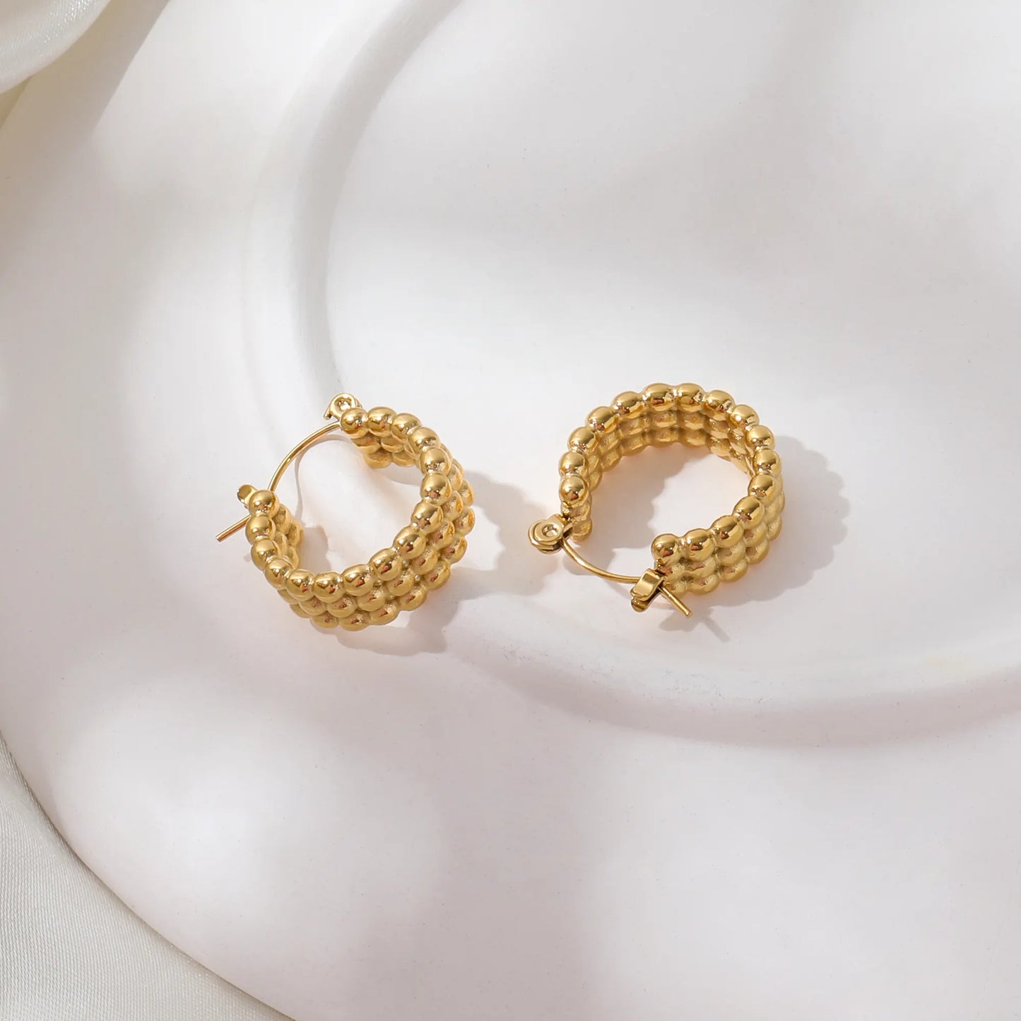 Bead Chunky Hoop Earrings | 18K Gold Plated