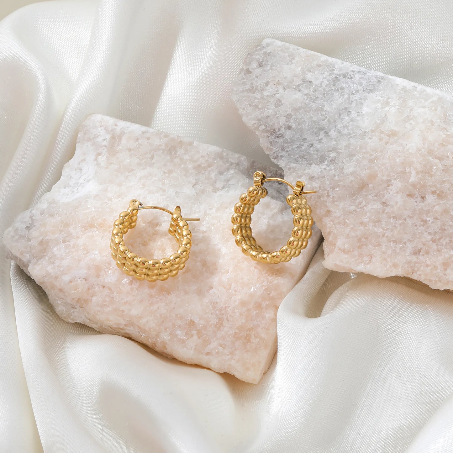 Bead Chunky Hoop Earrings | 18K Gold Plated