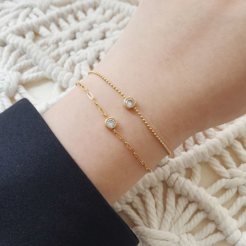 Bead and Paper Clip 18K Gold Plated Chain Bracelet