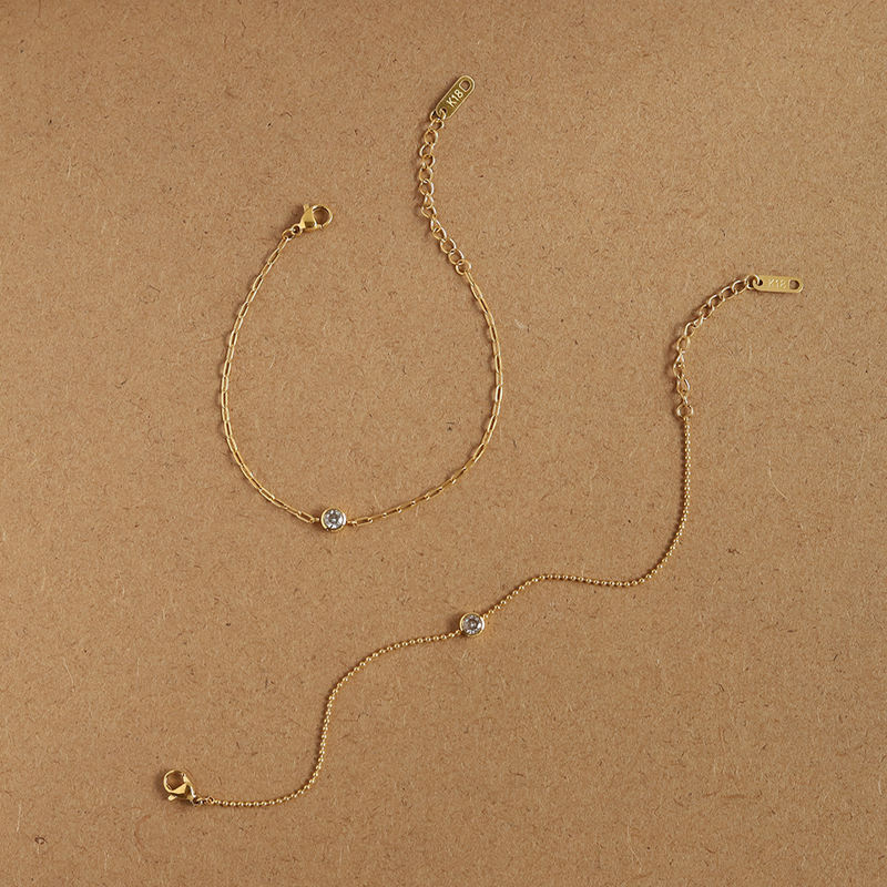 Bead and Paper Clip 18K Gold Plated Chain Bracelet