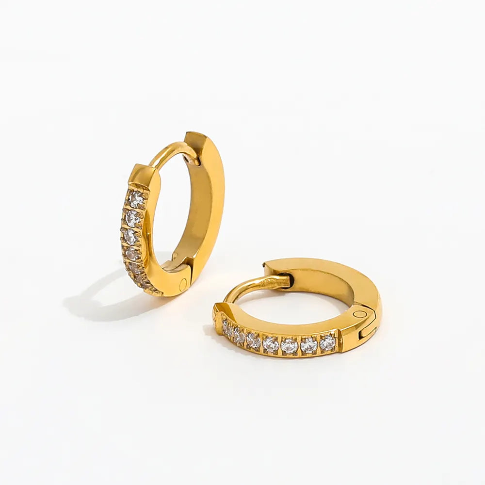 CZ Half Pave Huggie Earrings | 18K Gold Plated