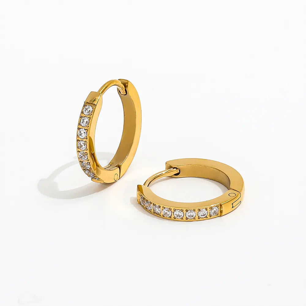 CZ Half Pave Huggie Earrings | 18K Gold Plated