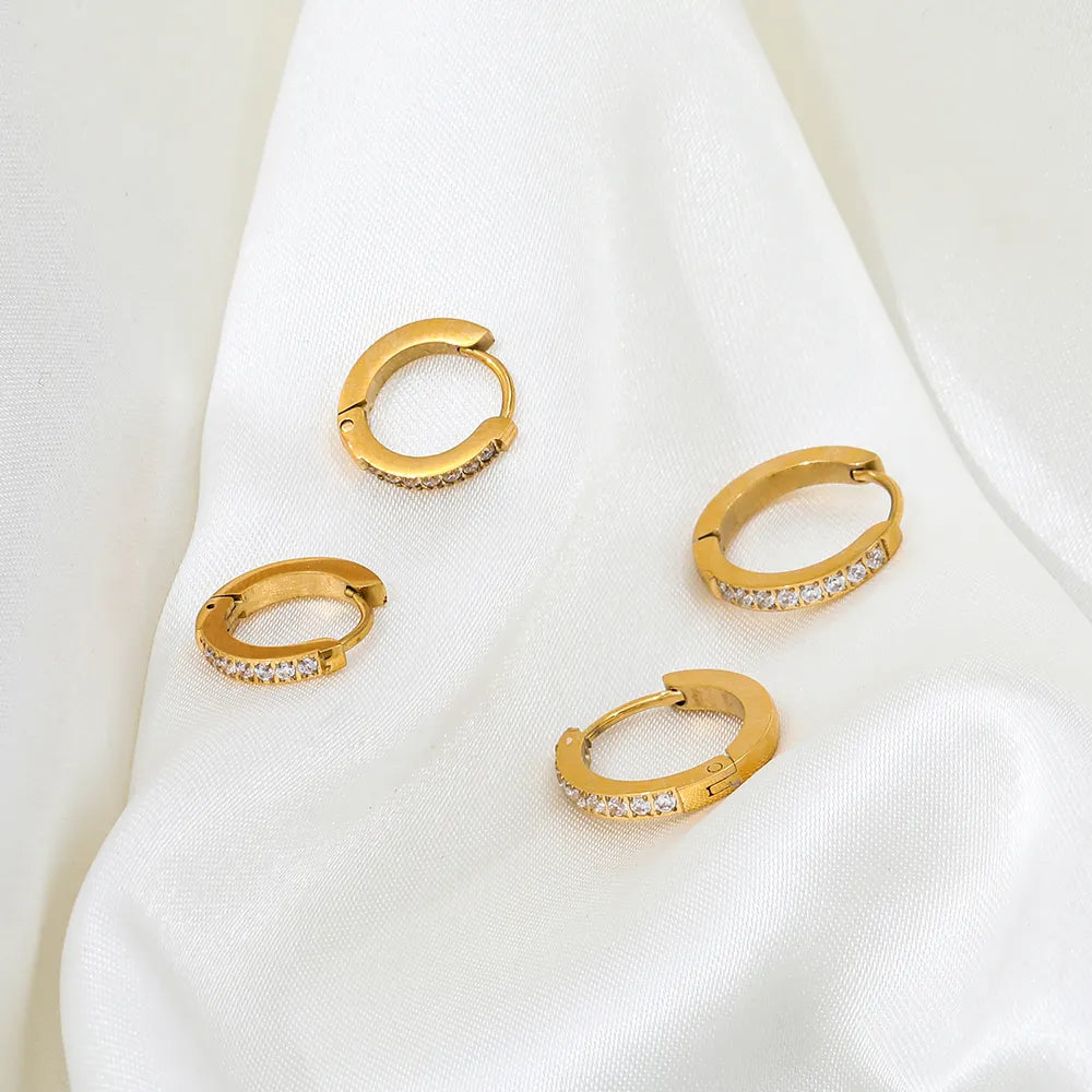 CZ Half Pave Huggie Earrings | 18K Gold Plated