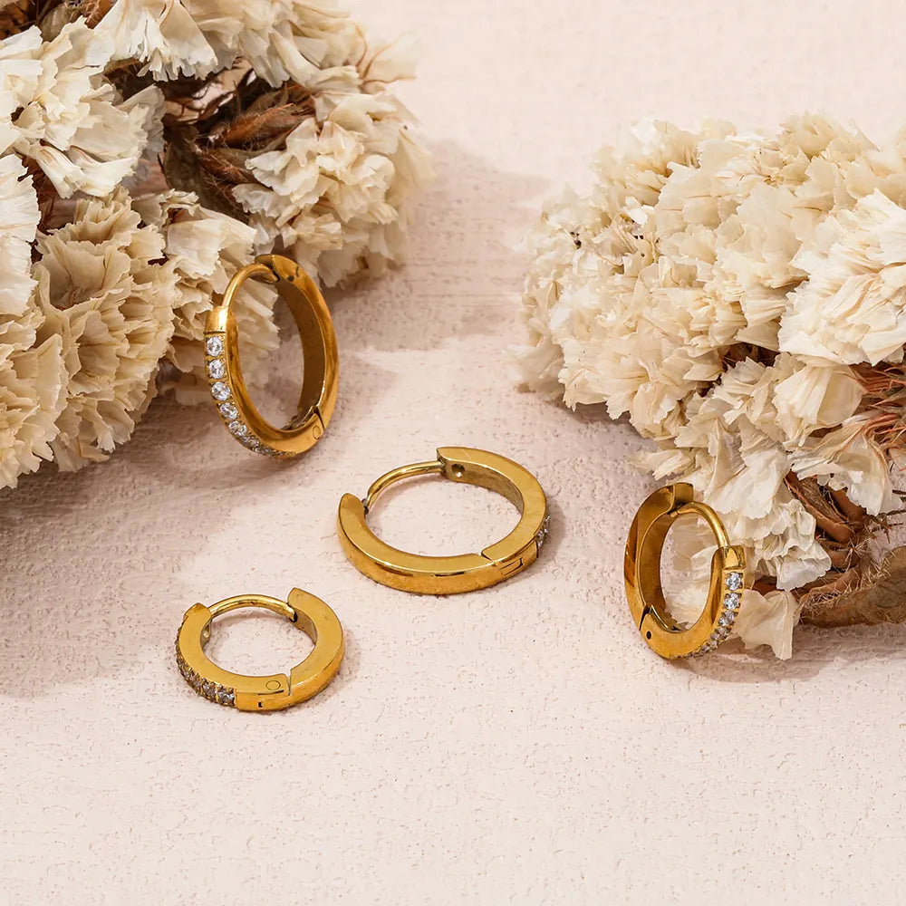 CZ Half Pave Huggie Earrings | 18K Gold Plated