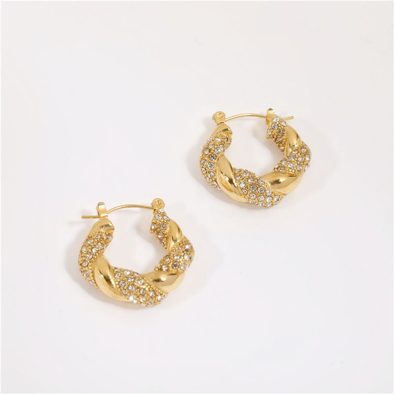 Chunky Twisted CZ Hoop Earrings