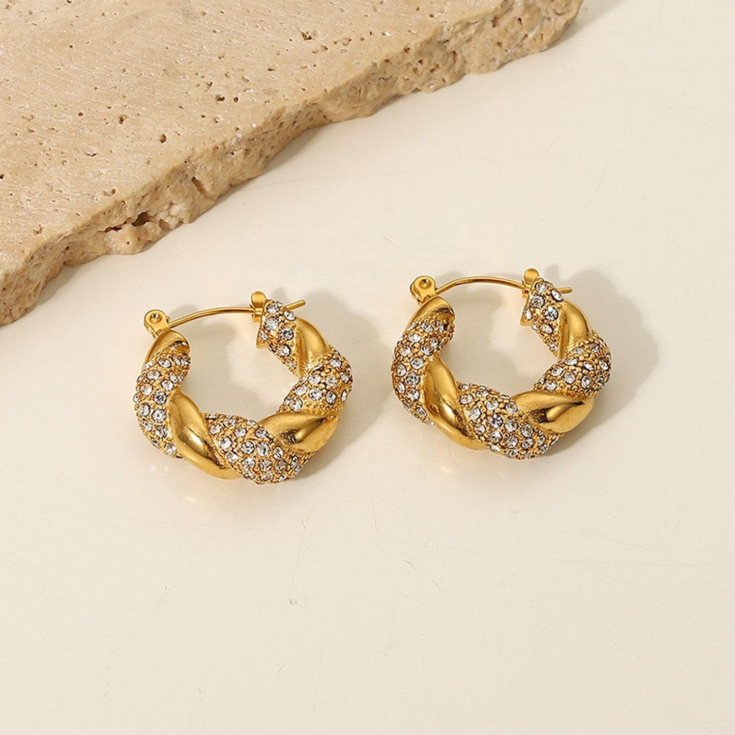 Chunky Twisted CZ Hoop Earrings