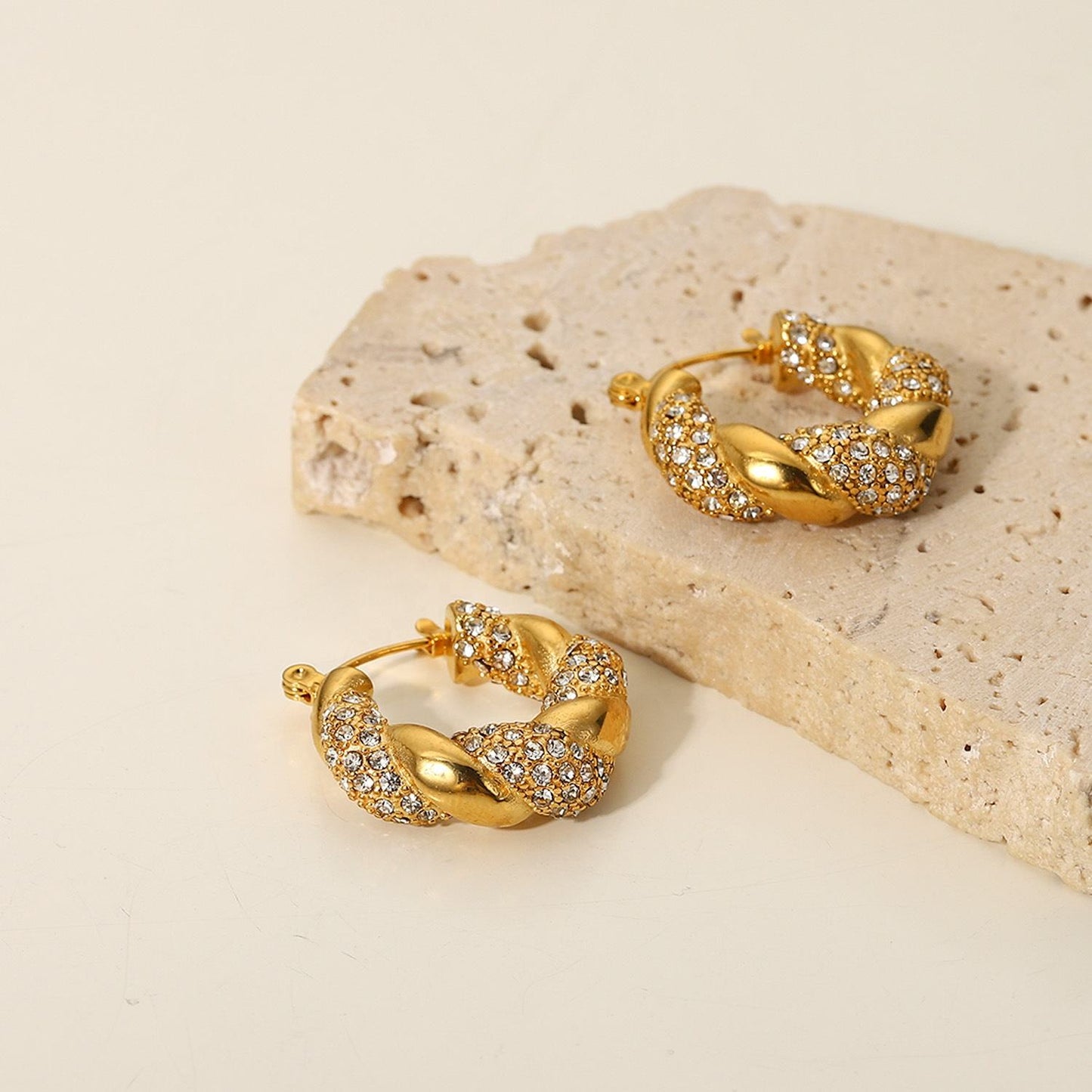 Chunky Twisted CZ Hoop Earrings