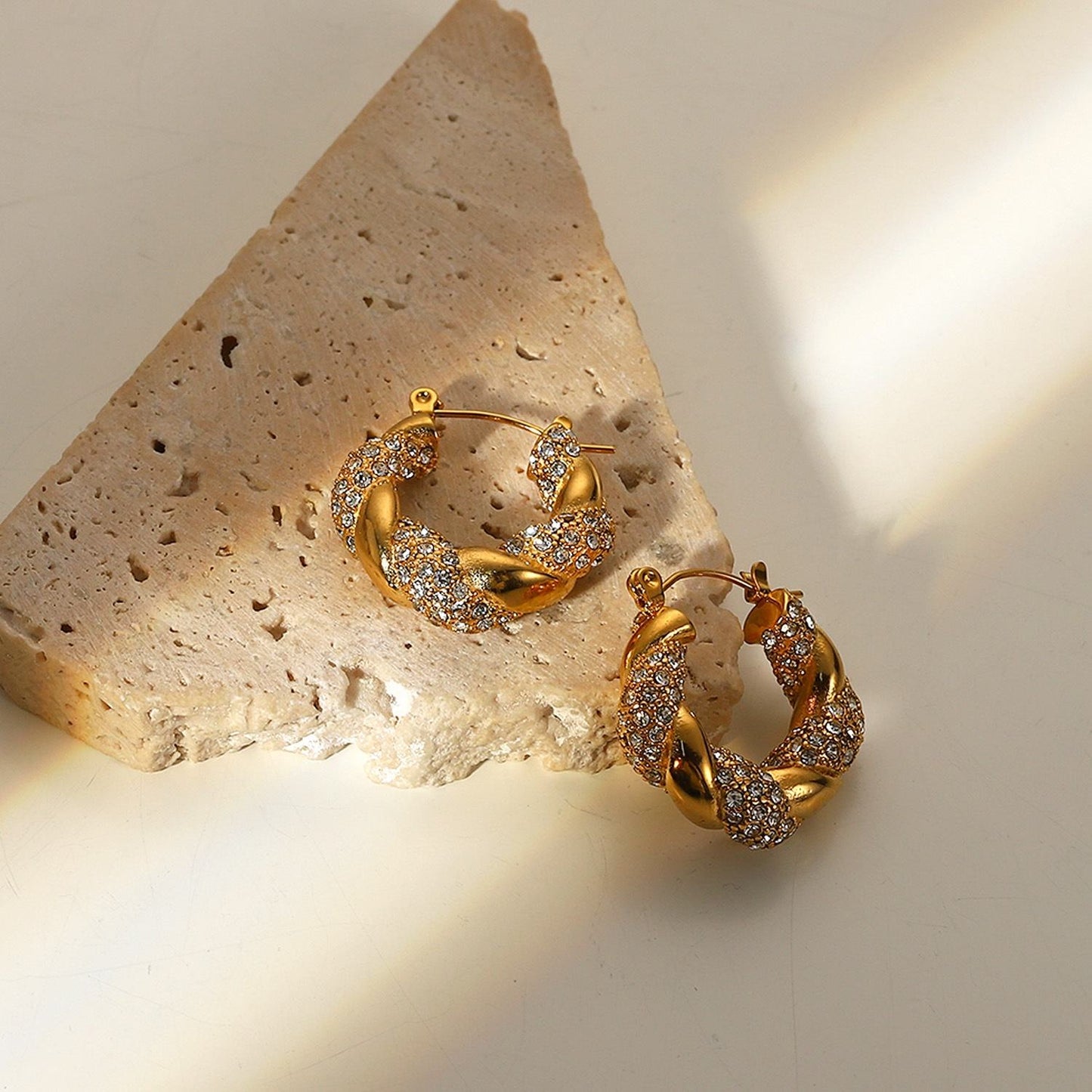 Chunky Twisted CZ Hoop Earrings