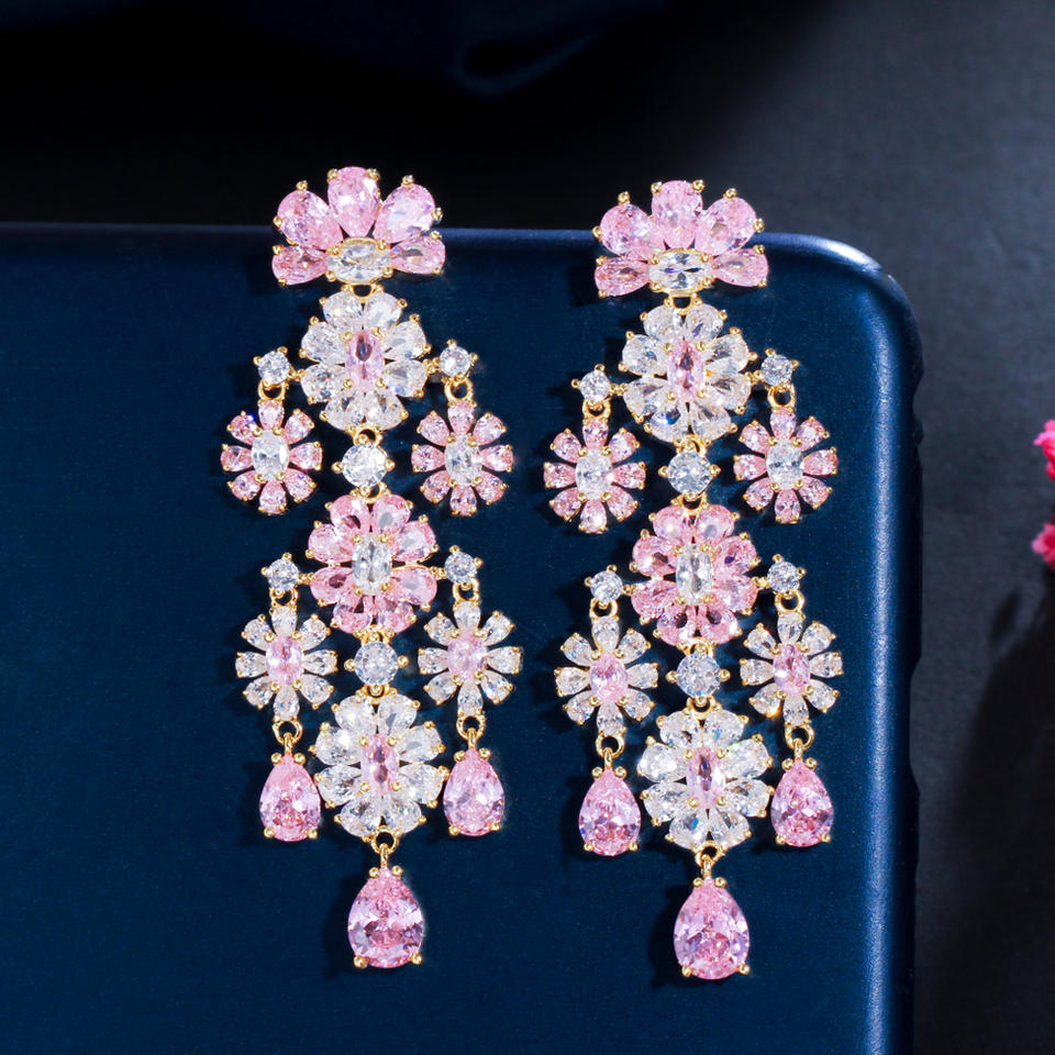 Cluster Flower Tassel Earrings
