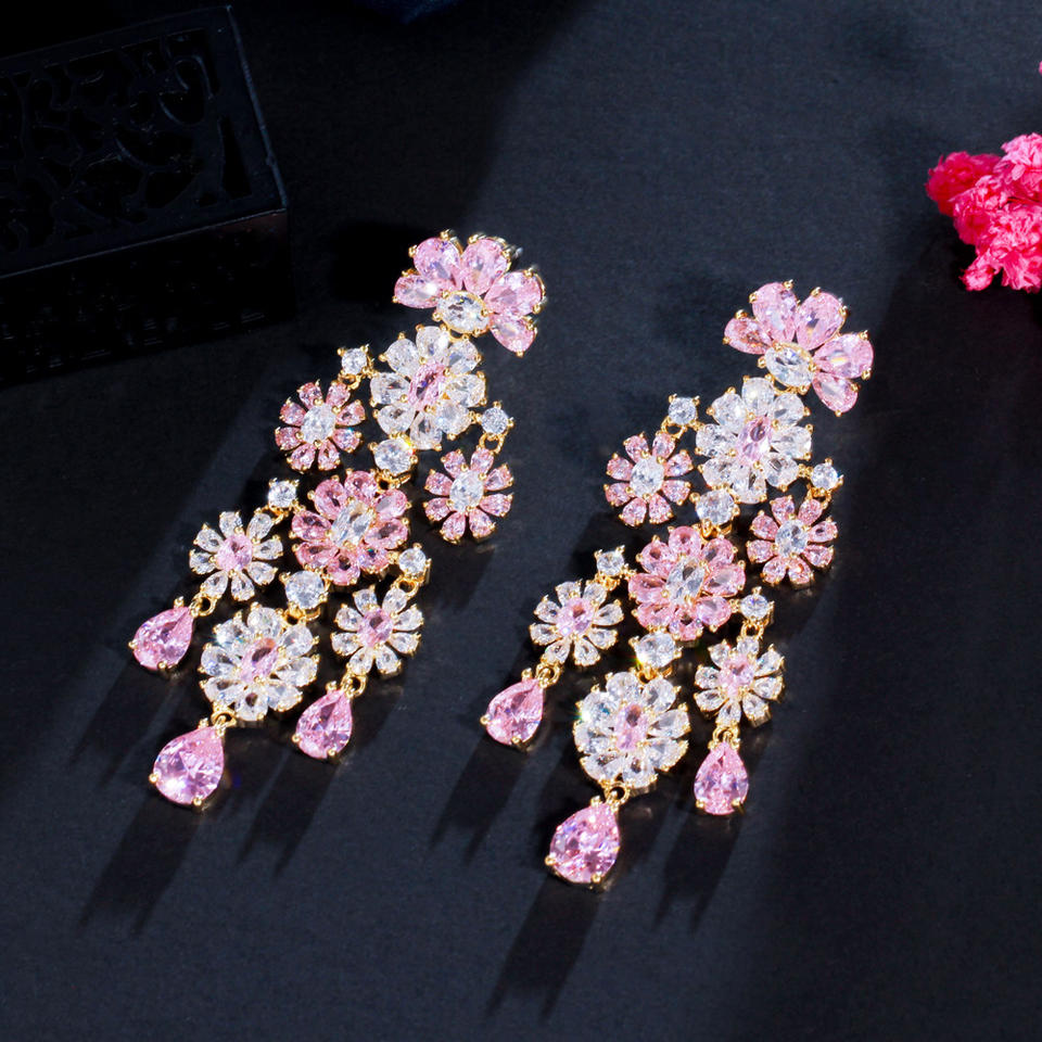 Cluster Flower Tassel Earrings