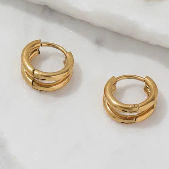 Double-layer Simple Hoop Earrings | 18K Gold Plated
