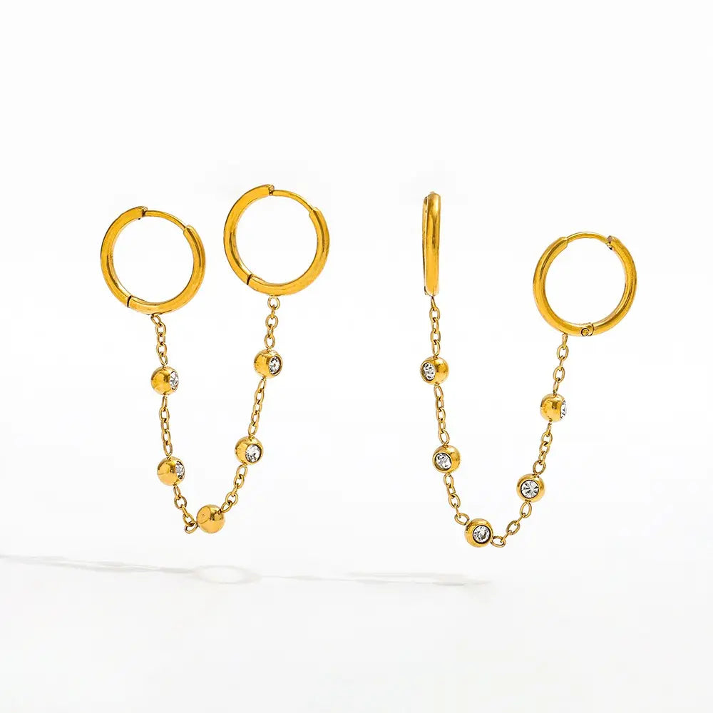 Double Hoop Chain Earrings | 18K Gold Plated