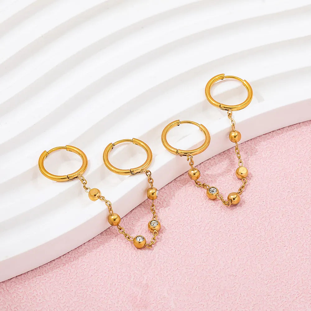 Double Hoop Chain Earrings | 18K Gold Plated