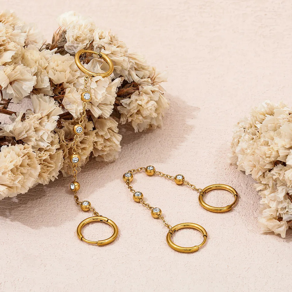 Double Hoop Chain Earrings | 18K Gold Plated