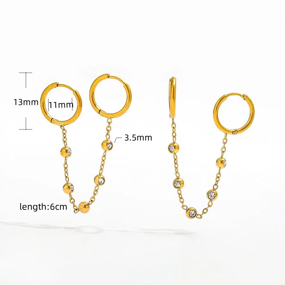 Double Hoop Chain Earrings | 18K Gold Plated