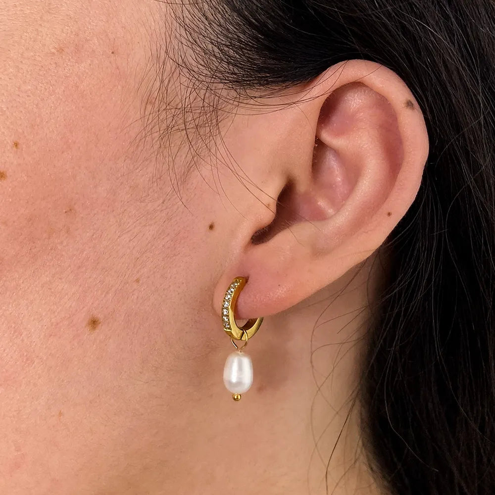 Pearl Huggies 18K Gold Plated Earrings