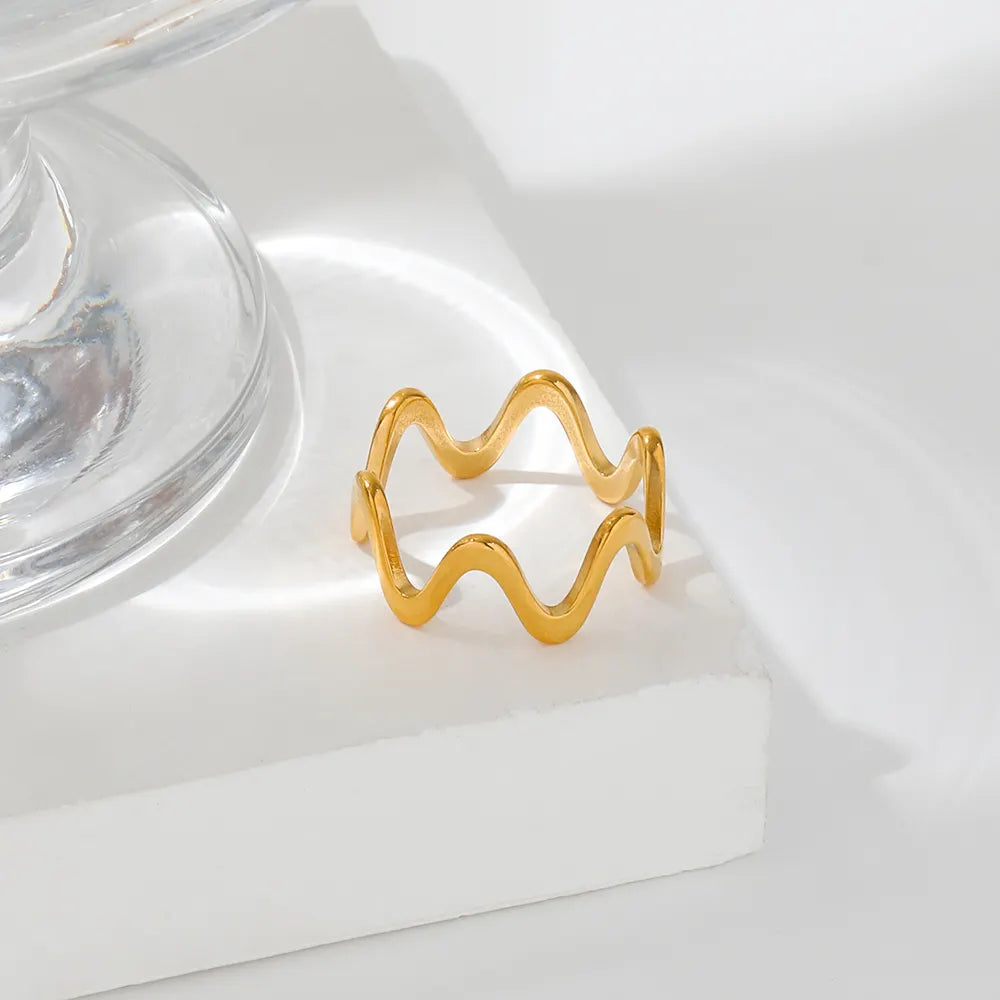 Simple Minimalist 18K Gold Plated Wave Ring