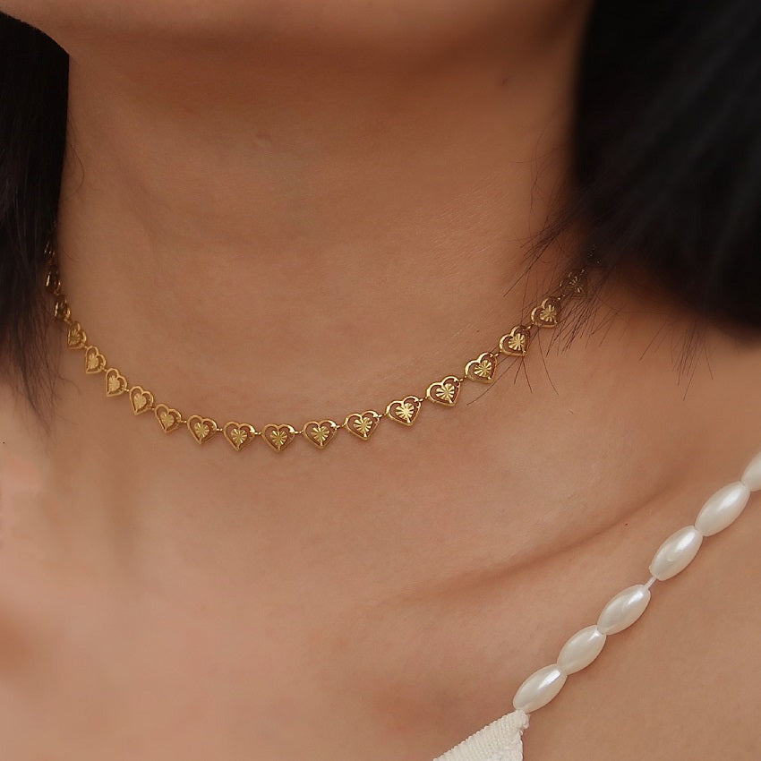Love Heart Burst Hollow Necklace Bracelet Set