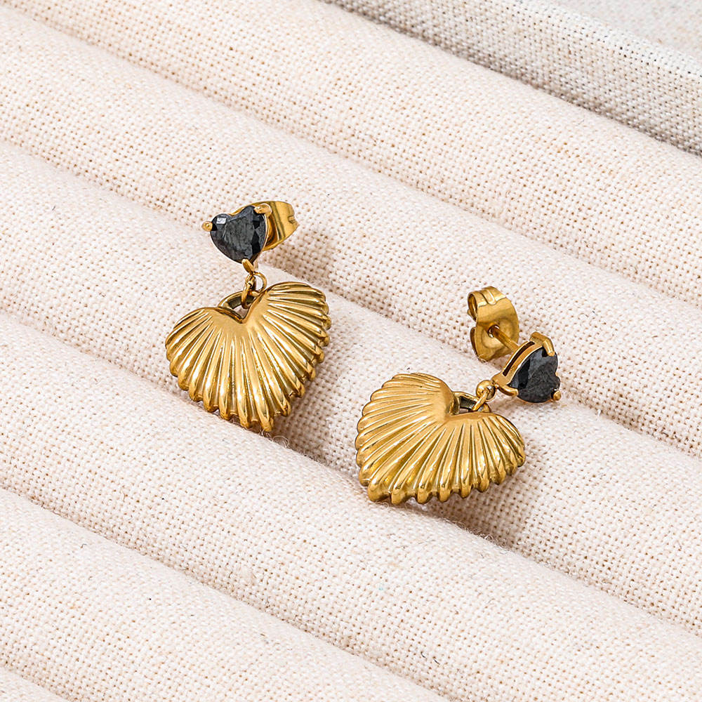 Black Heart Drop Earrings | 18K Gold Plated