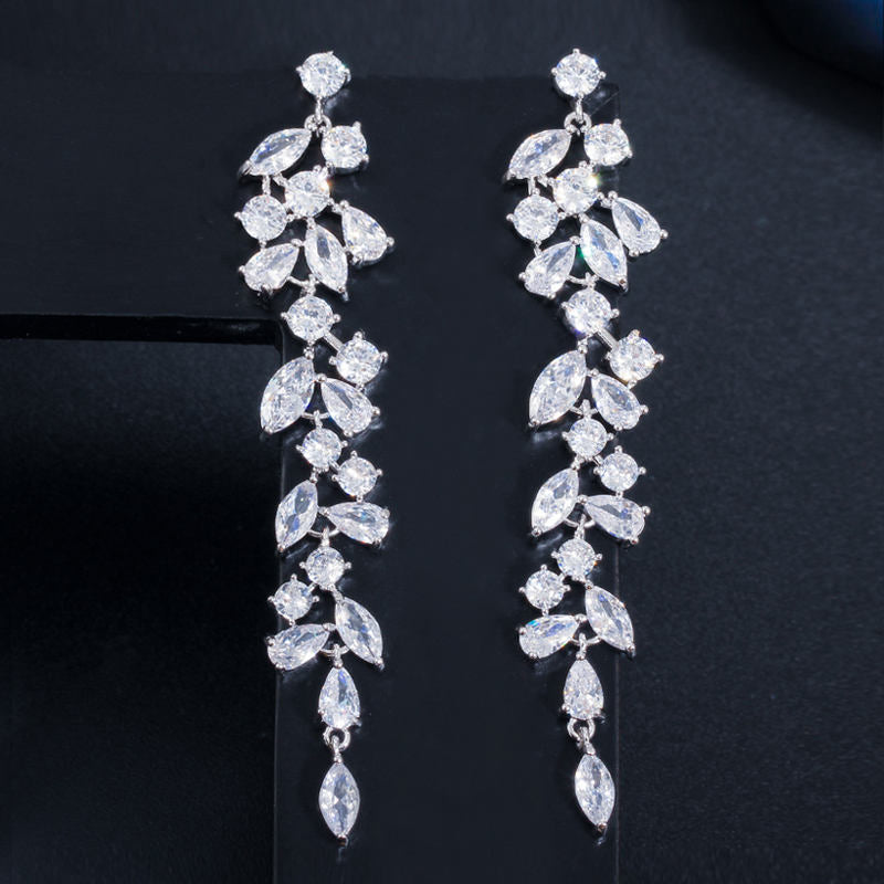 Leaf Dangle Earrings | Cubic Zirconia