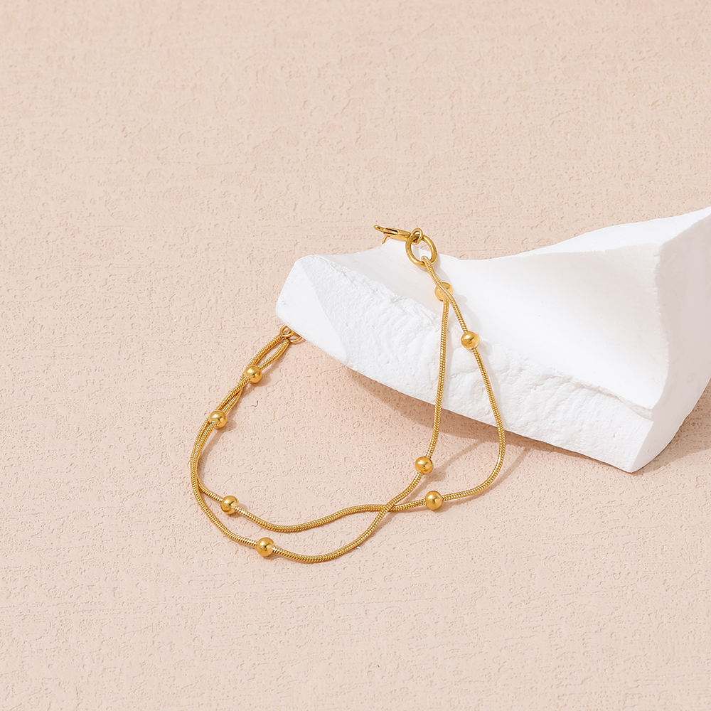 Double Layer Beads Fine Bracelet | 18K Gold Plated