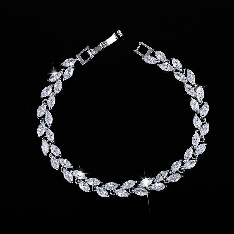 Leaf Shape Cubic Zirconia Link Bracelet