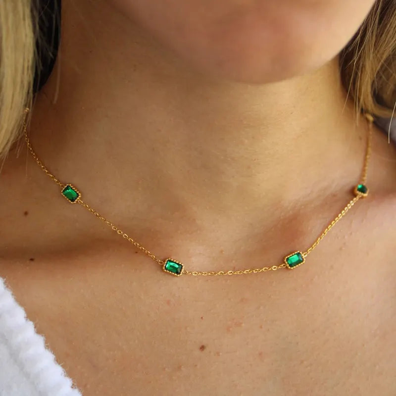 Green CZ Emerald Necklace & Bracelet