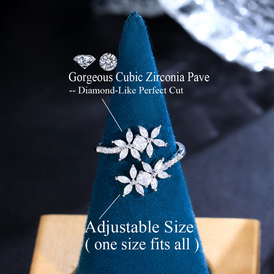 Flower Shape CZ Adjustable Ring