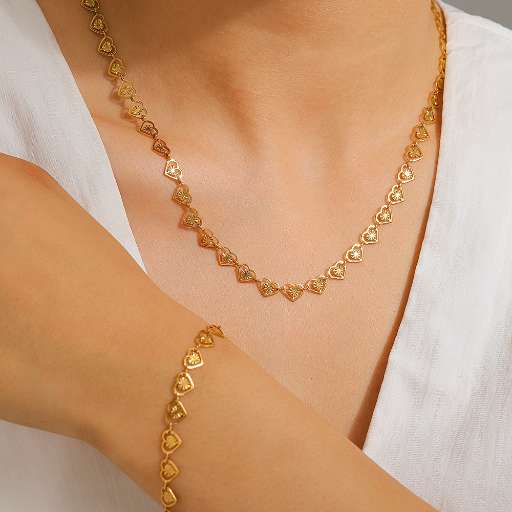 Love Heart Burst Hollow Necklace Bracelet Set