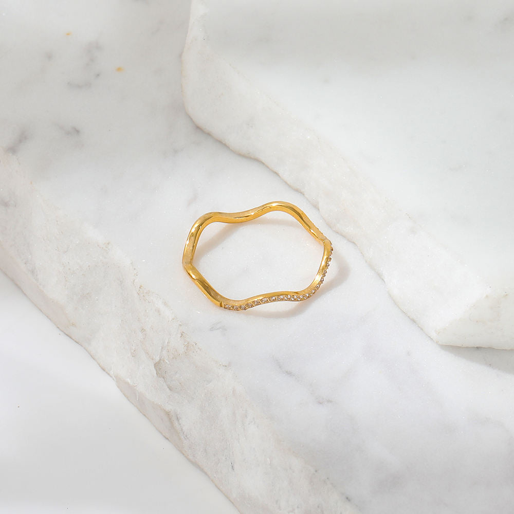 Waved CZ Half Pave Ring | 18K Gold Plated