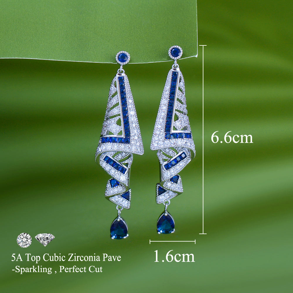Blue Long Dangle Earrings | Cubic Zirconia