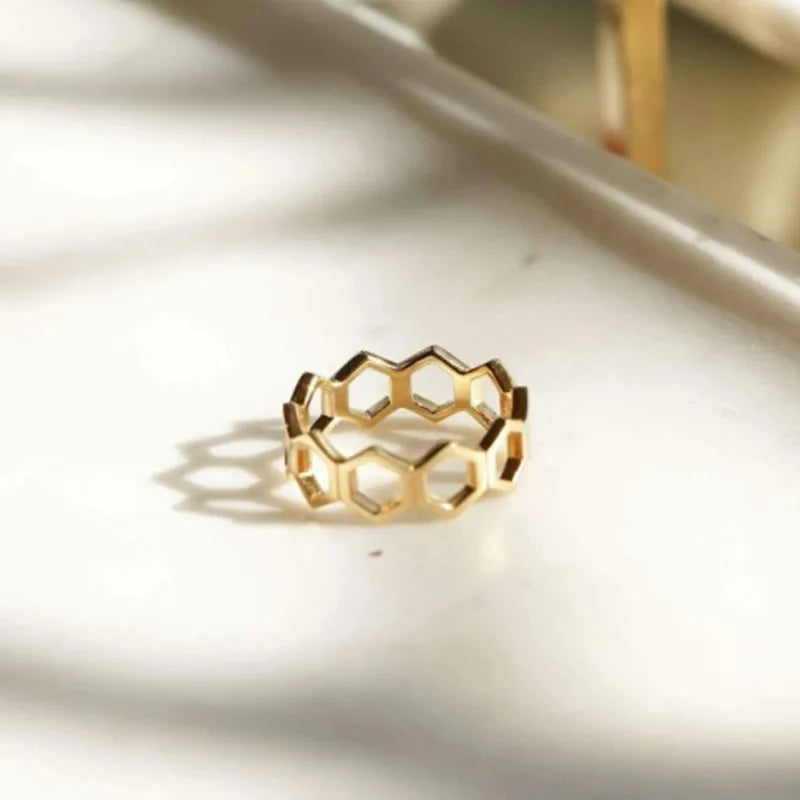Honeycomb 18K Gold Plated Ring