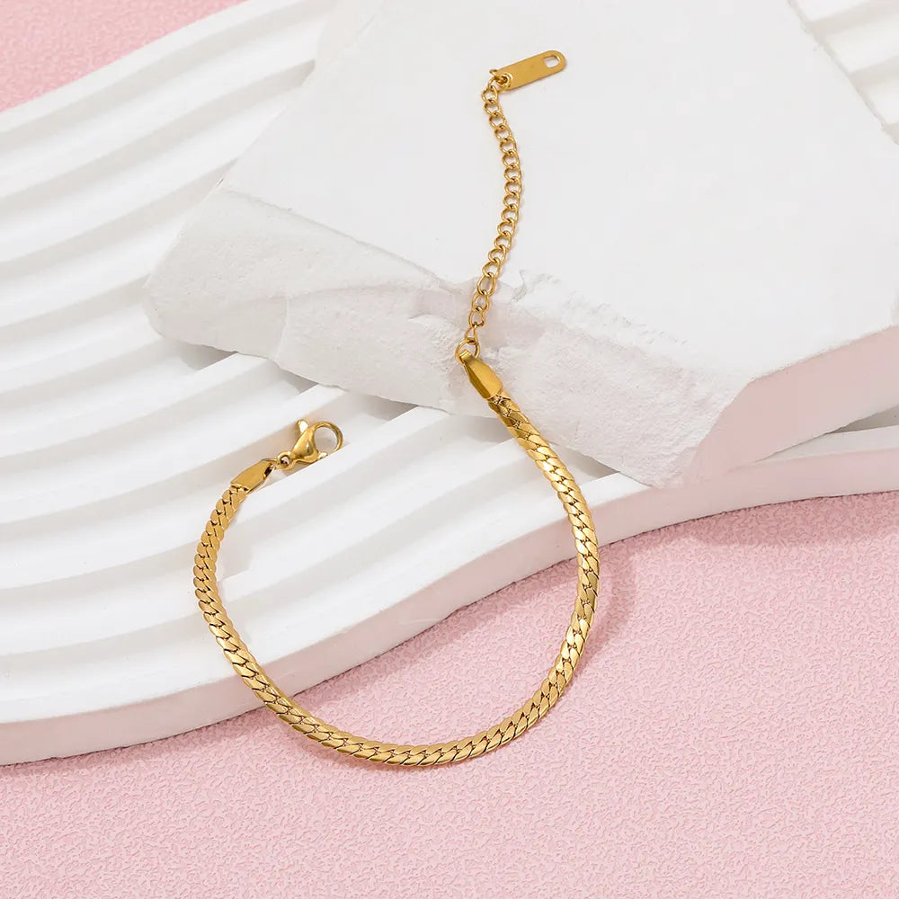 Herringbone 18K Gold Plated Chain Bracelet