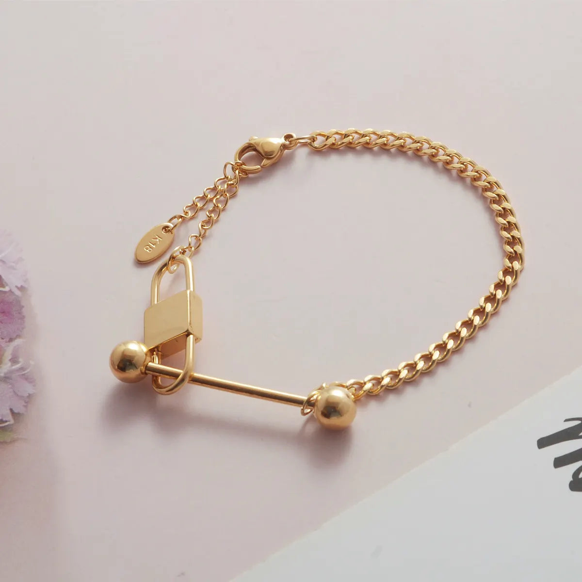 Thick Chunky 18K Gold Plated Lock Bracelet