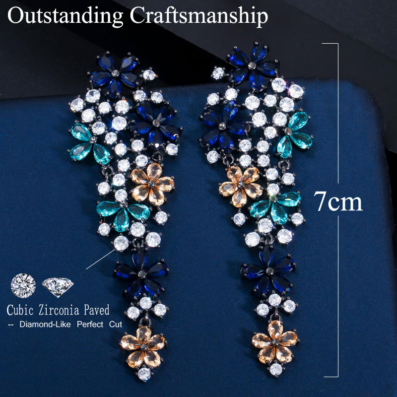 Multi Color Cubic Zirconia Flower Earrings